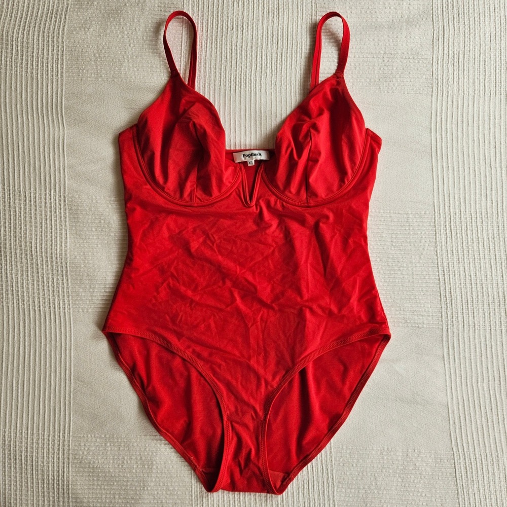 red one-piece underwire swimsuit